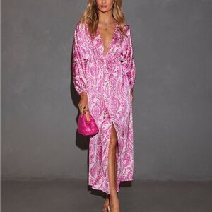 Lush Pink Paisley Print Maxi Dress